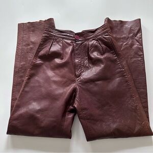 Vintage 80s Ann Taylor High Waist Cognac Leather Pants 26